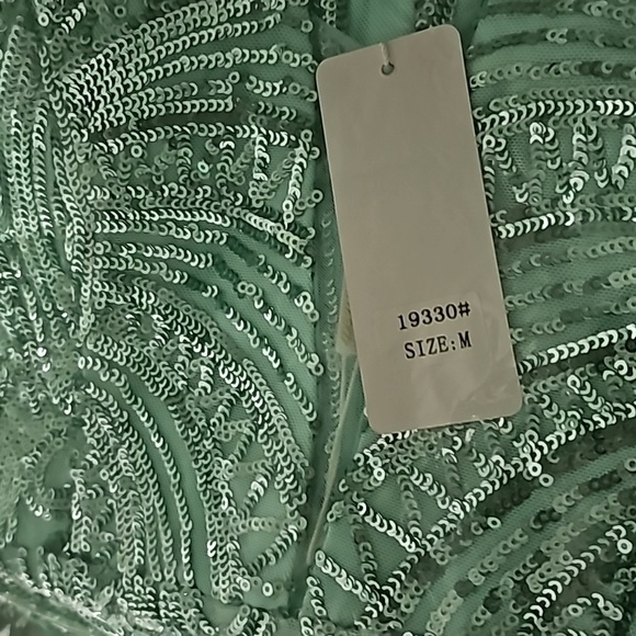 Mint, Graphic Print, Sleeveless,  Backless,  Neck,  Sequined Mermaid Gown - Picture 15 of 16